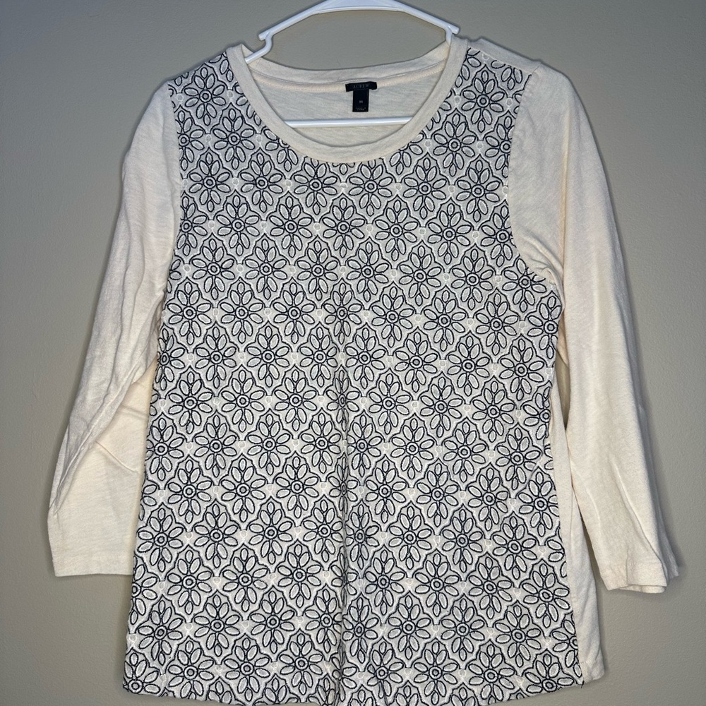 J CrewFloral Patterned Cream and Black Women's Top